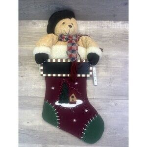 Fairview Brown Santa Hat Plush Teddy Bear Christmas Stocking Pouch Vintage 80s